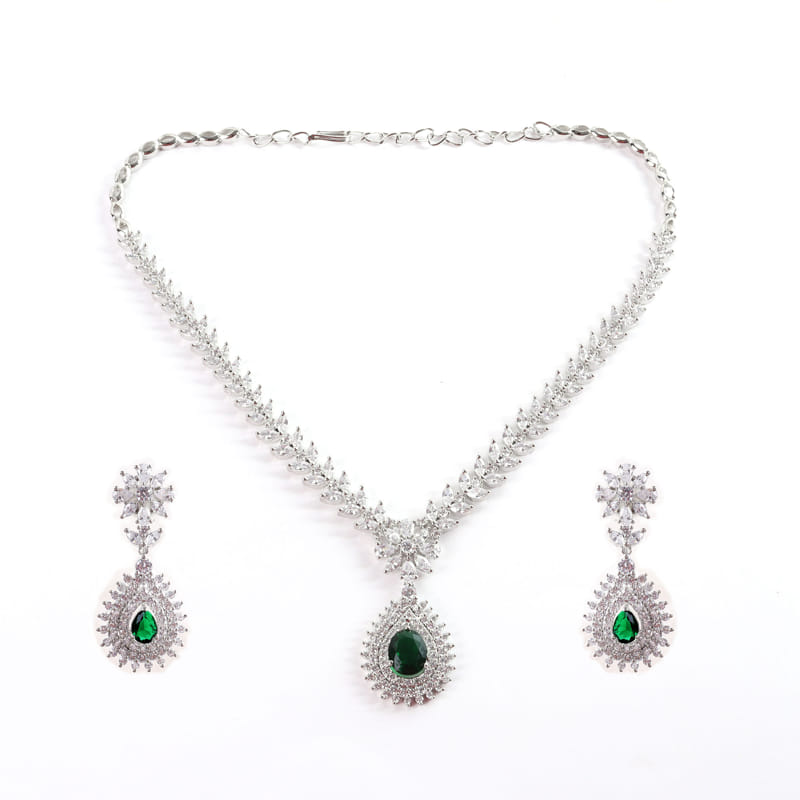 Floral Drop Green Necklace Set