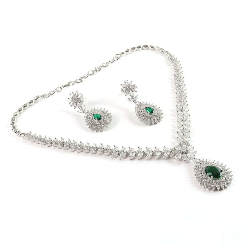 Floral Drop Green Necklace Set