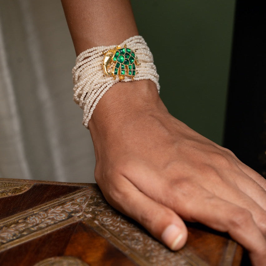 Elephant Pearl Jadau Bracelet