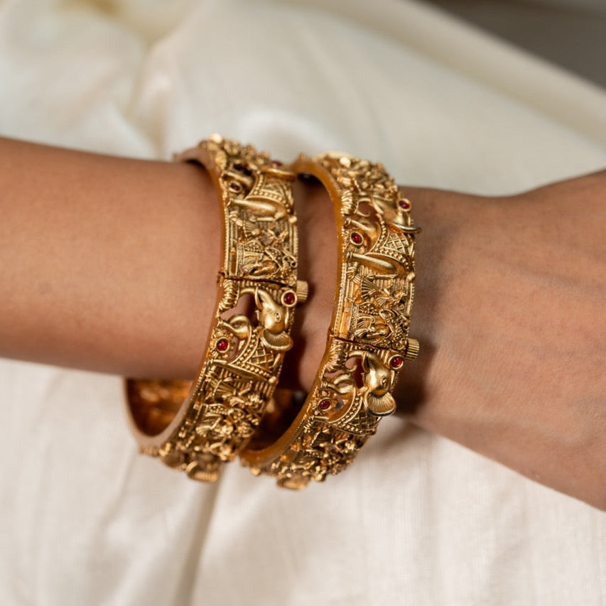 Haathi temple bangle set - 2