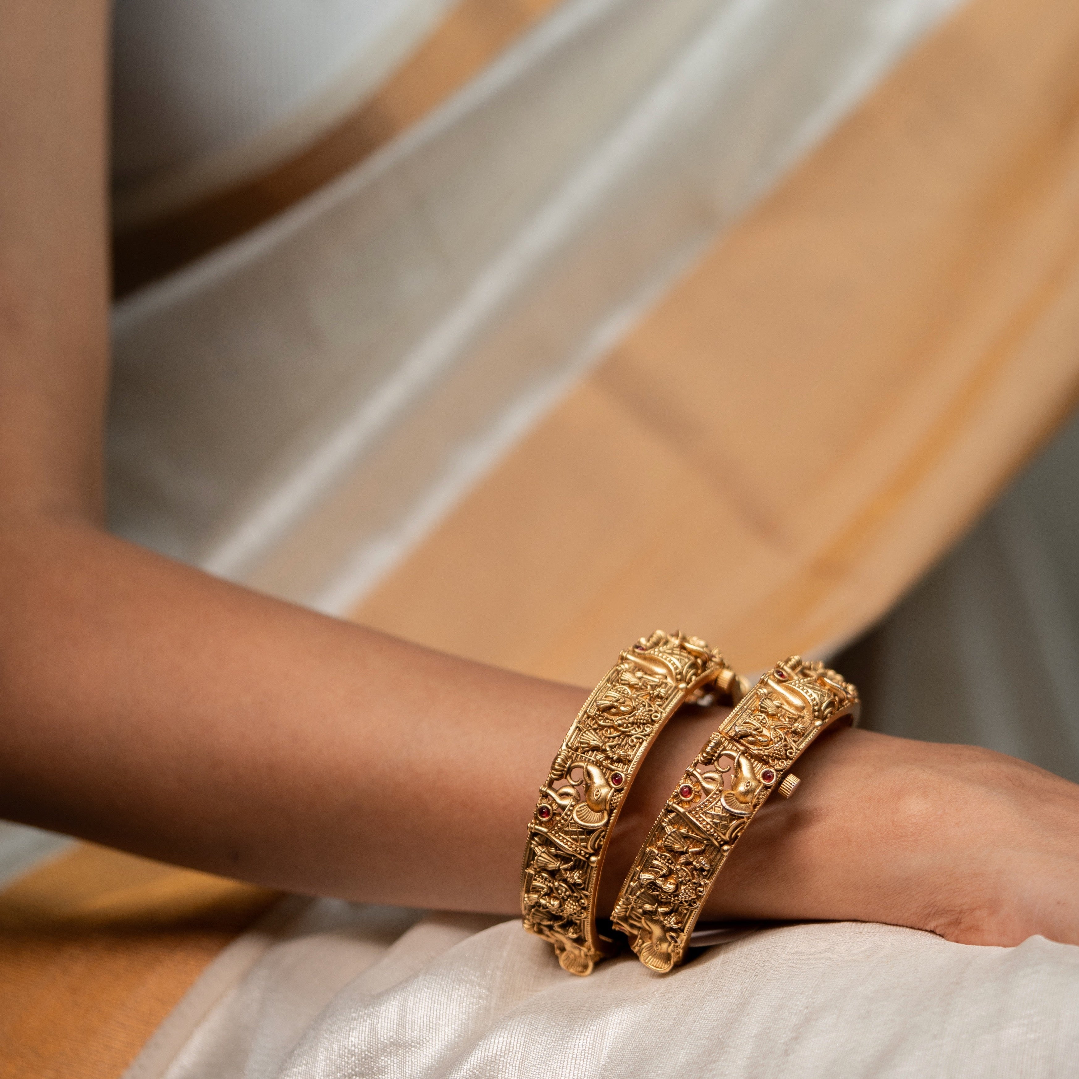 Haathi temple bangle set - 2