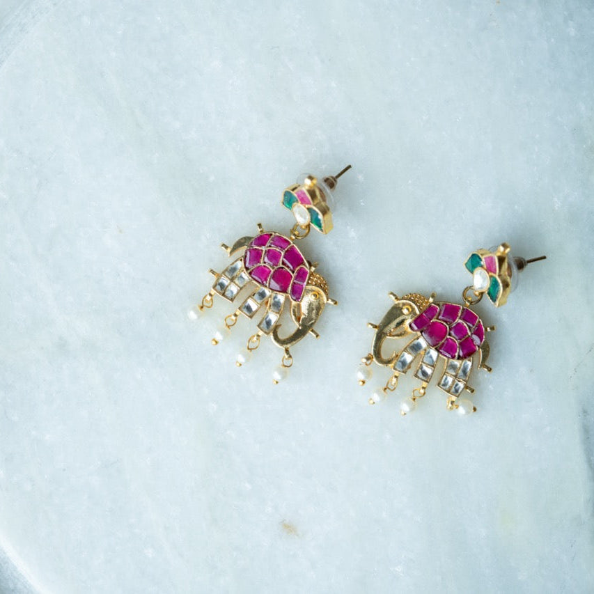 Elephant Jadau Earrings