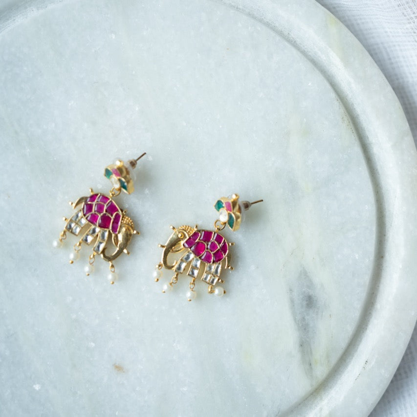 Elephant Jadau Earrings