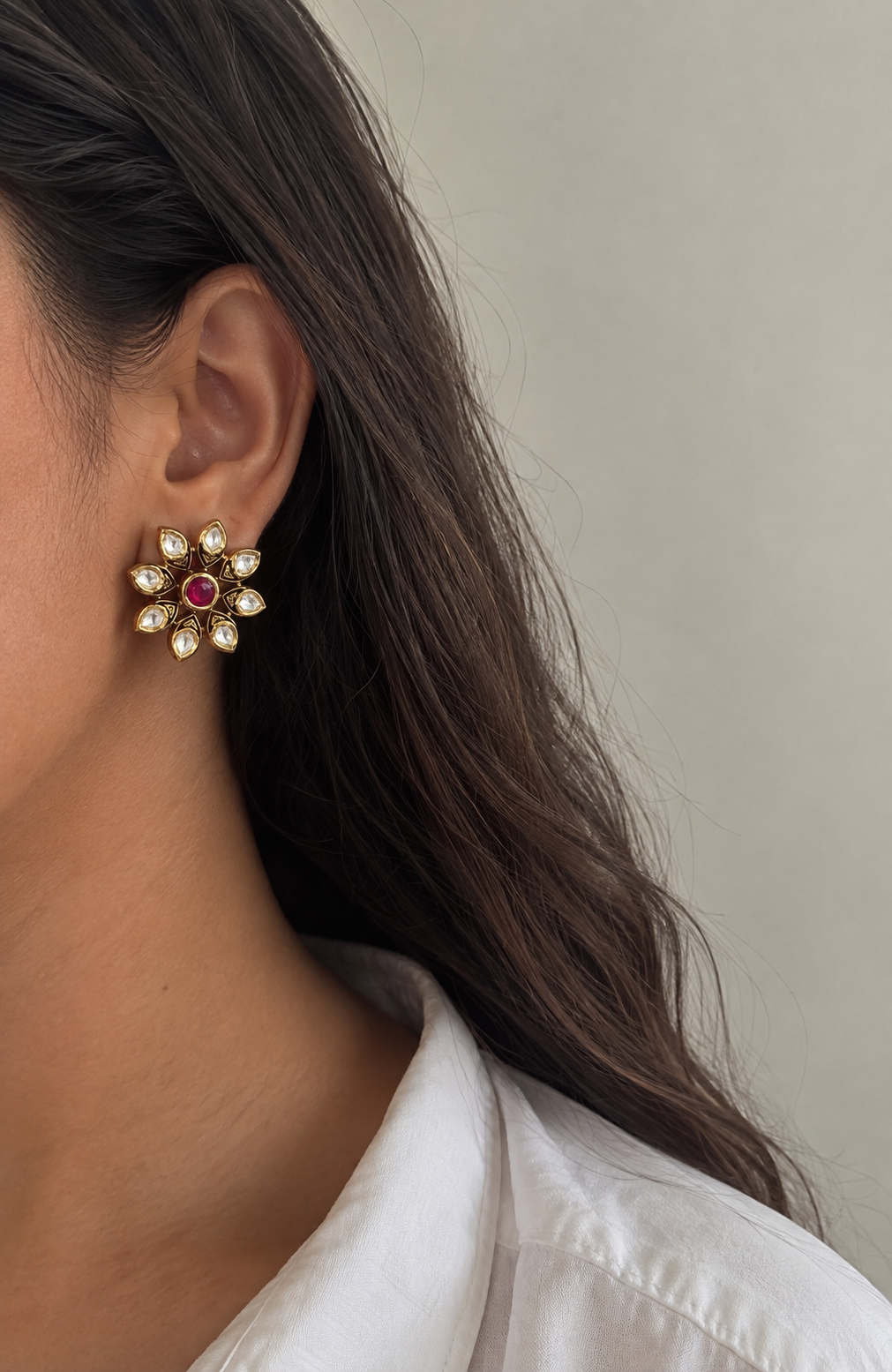 Gul Kundan Stud Earrings