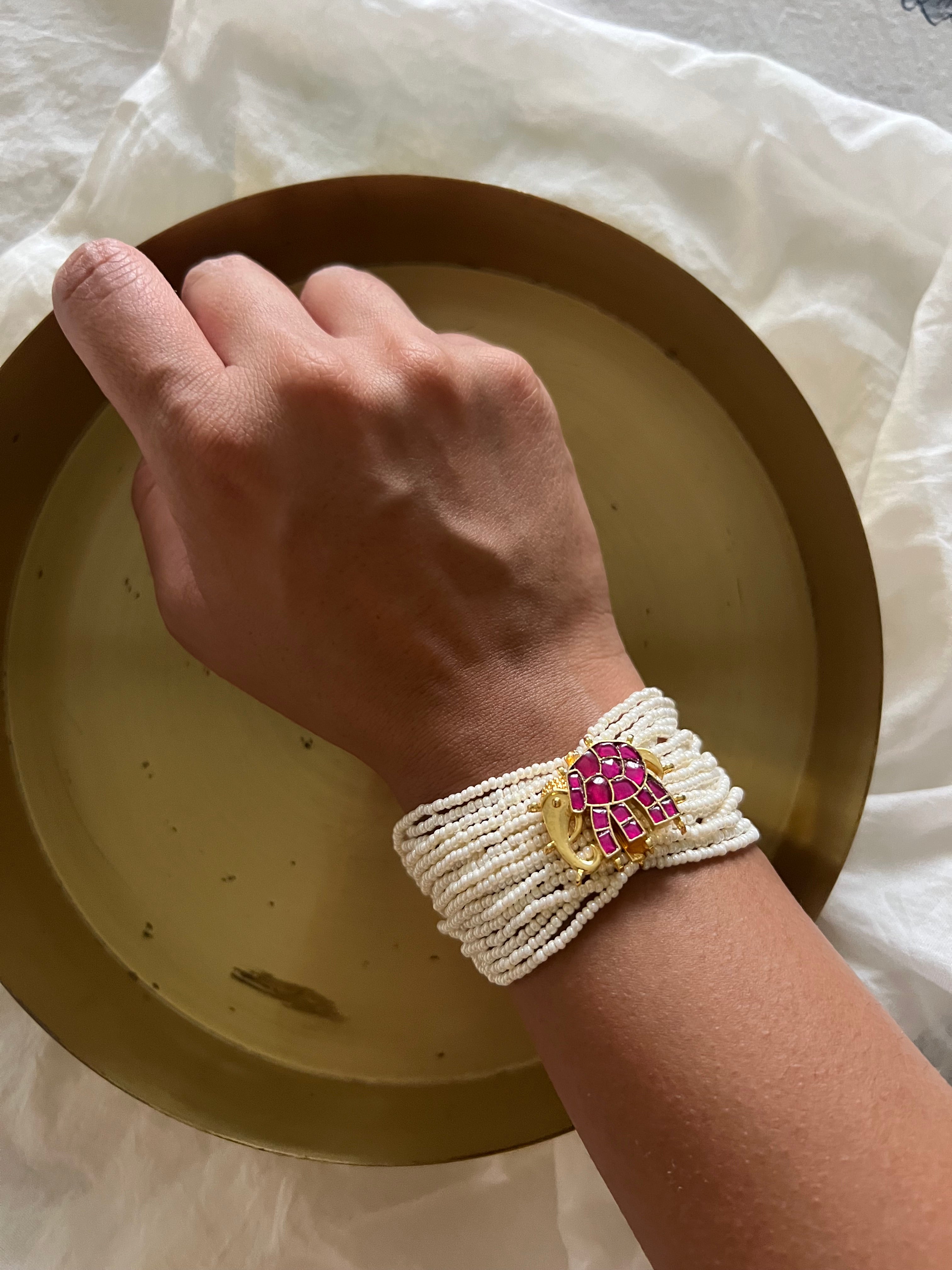 Elephant Pearl Jadau Bracelet