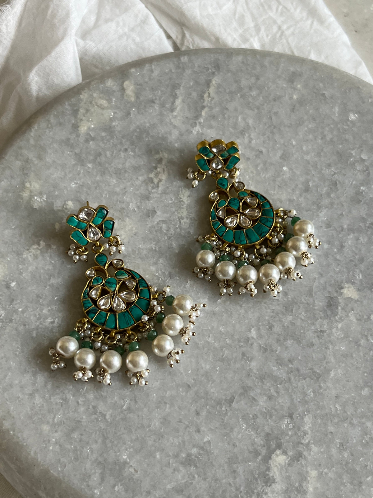 Turquoise Chandbali Earrings