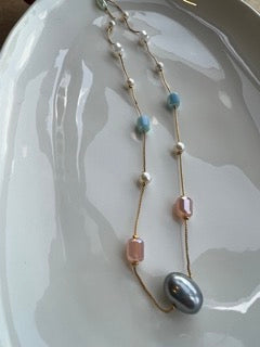 Dainty Peach and Blue Necklace String