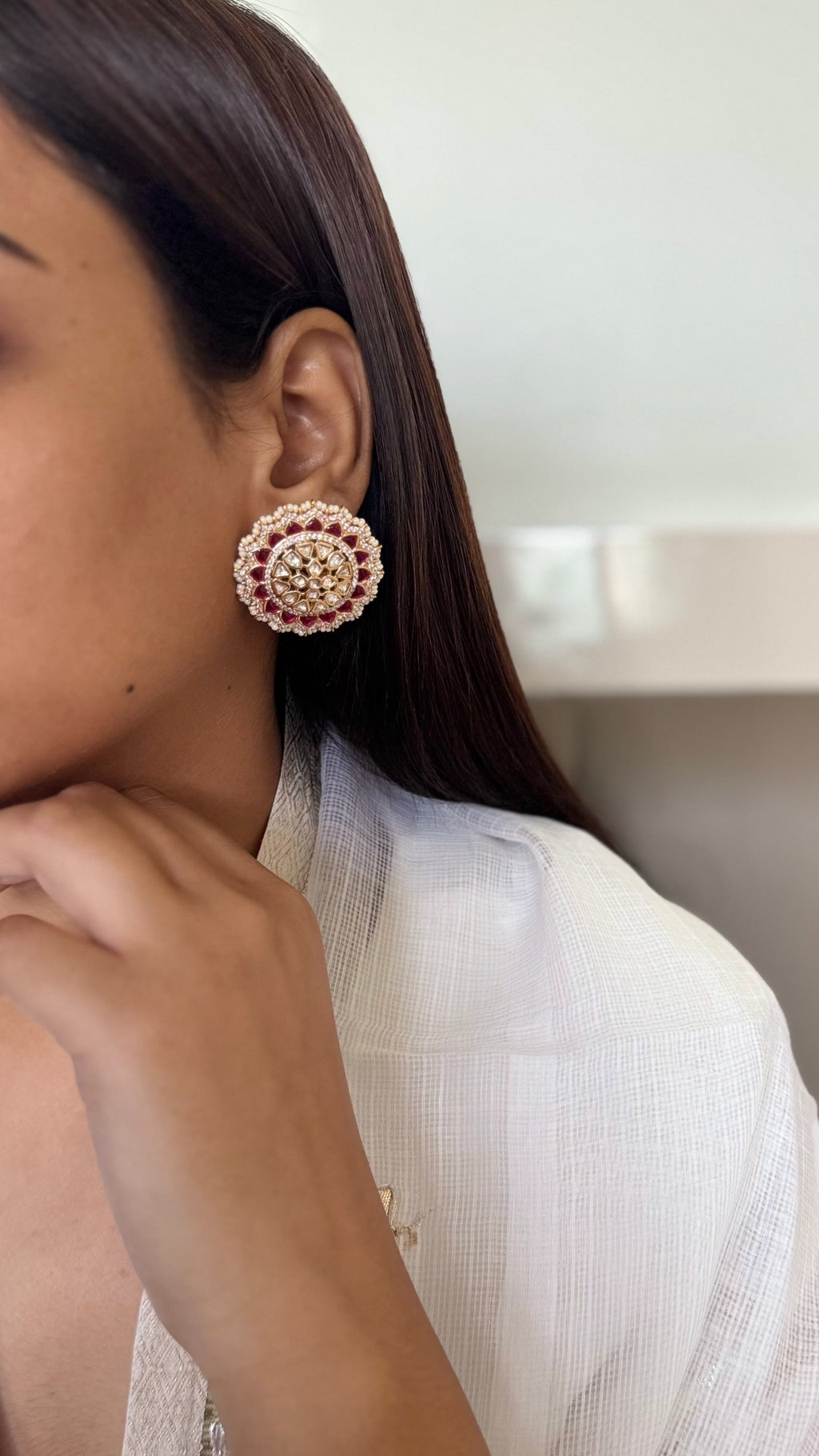 Jahnavi Kundan Polki Stud Earrings