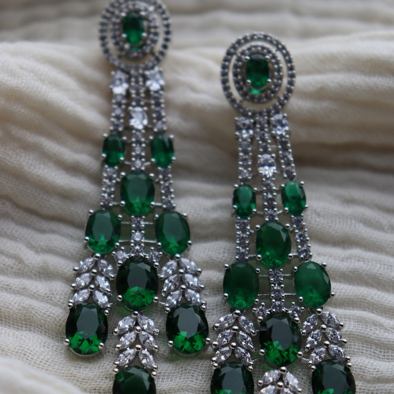 Bud Earrings - Green cubic zirconia earrings