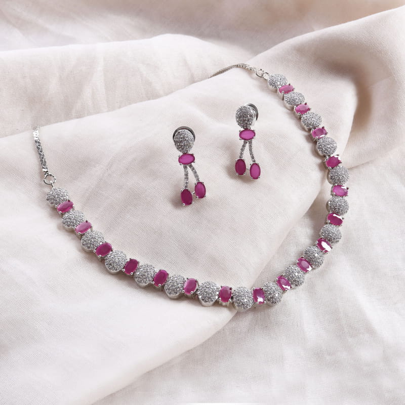 Irisa Ruby Colored Necklace Set